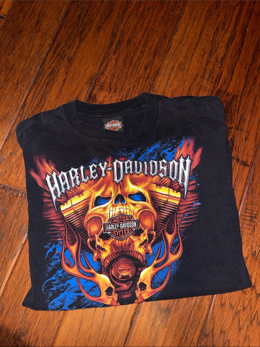 Harley-Davidson Black Short Sleeve Tee with Fiery Skull Graphic